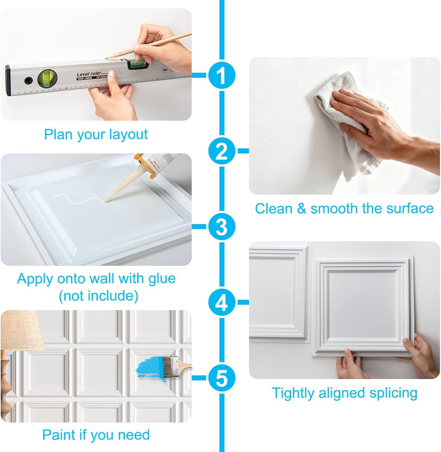 Art3d 33-Pack Accent 3D Textured Wall Panels, 11.8 x 11.8 in, White | Wipe Clean, PVC, Water Repellent, Impact Proof, Scratch Resist, Great for Living Room, Bedroom, Gaming Room, Office