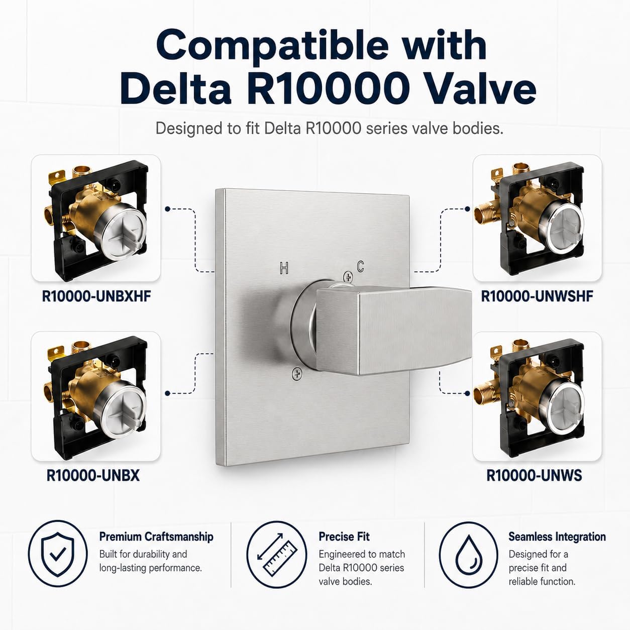 Replacement for Delta 13/14 Series Shower Trim Kit, Shower Handle for Delta R10000 Univerial Valve, (Cartridge and Valves Not Included), Brushed Nickel