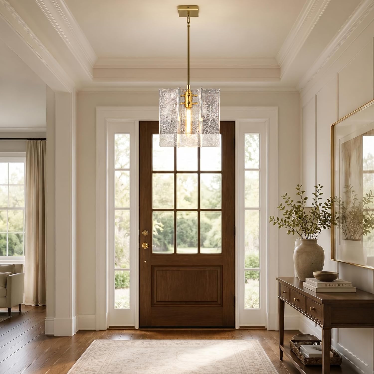 Modern Large Brass Water Ripple Glass Kitchen Pendant Light Fixtures, Gold 12 in Island Pendant Lights,Hanging Island Lights,for Bedroom, Foyer, Entryway,Dining, Bulbs Included