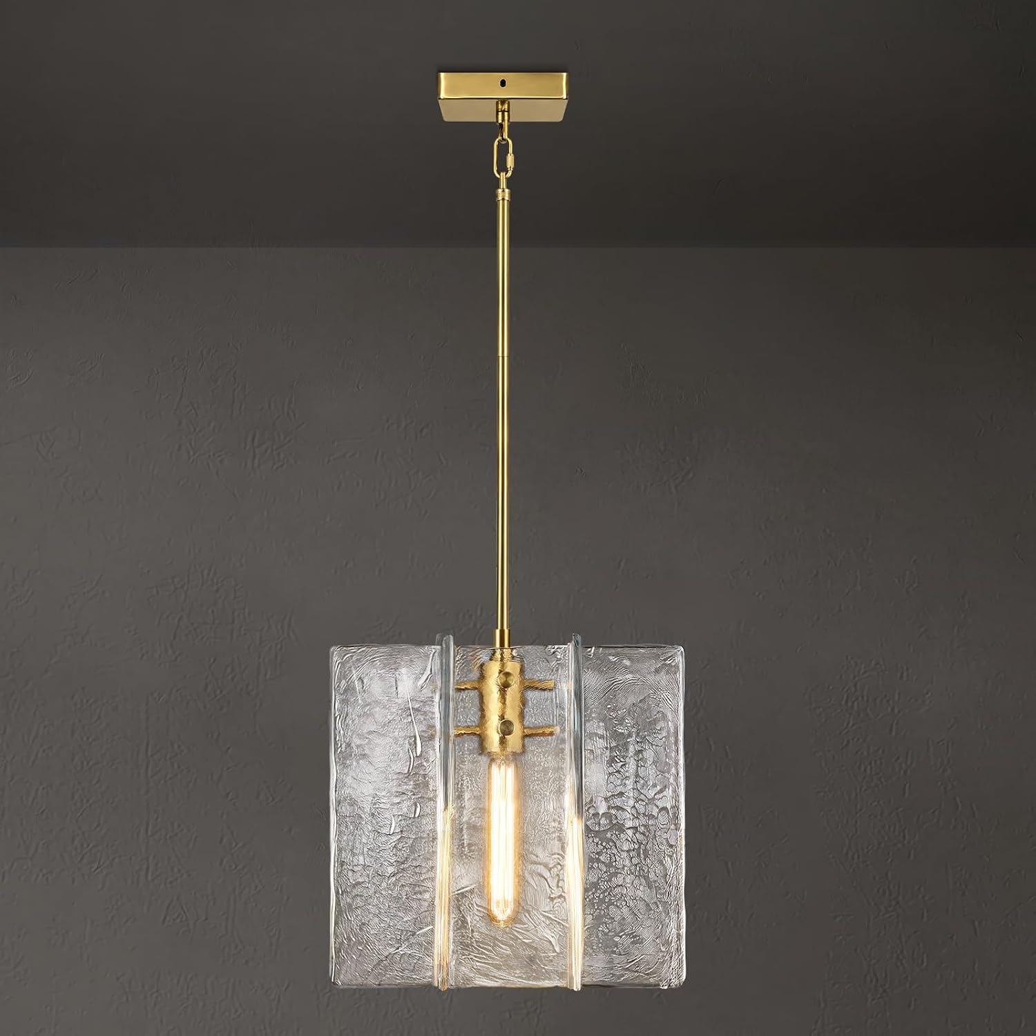 Modern Large Brass Water Ripple Glass Kitchen Pendant Light Fixtures, Gold 12 in Island Pendant Lights,Hanging Island Lights,for Bedroom, Foyer, Entryway,Dining, Bulbs Included
