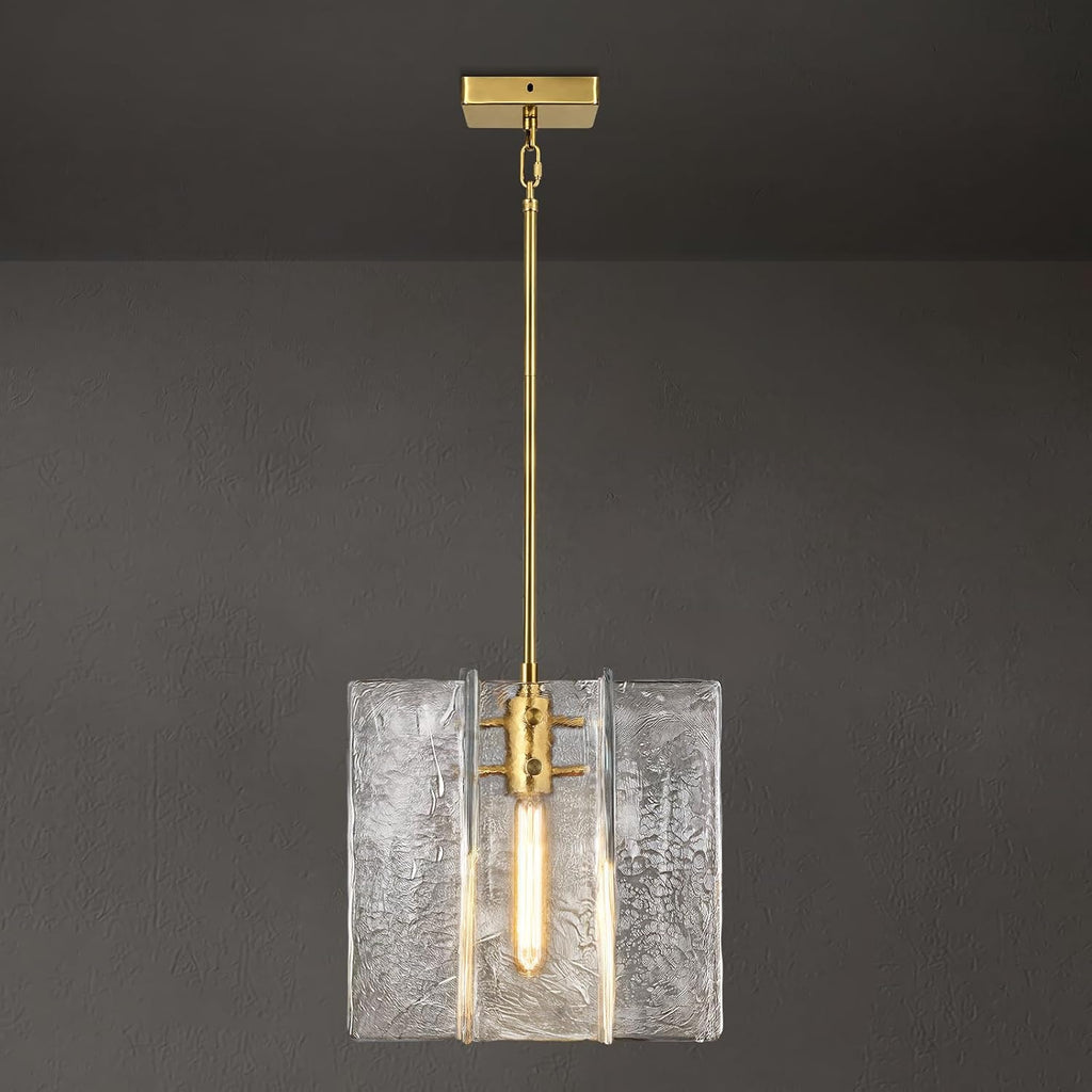 Modern Large Brass Water Ripple Glass Kitchen Pendant Light Fixtures, Gold 12 in Island Pendant Lights,Hanging Island Lights,for Bedroom, Foyer, Entryway,Dining, Bulbs Included