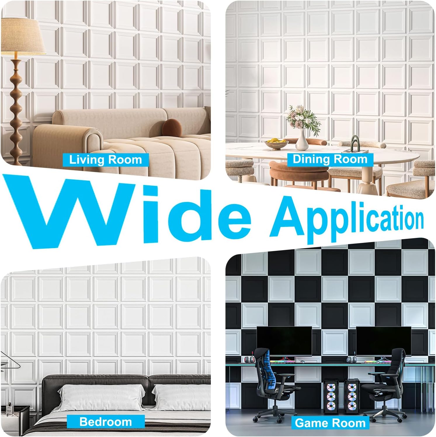 Art3d 33-Pack Accent 3D Textured Wall Panels, 11.8 x 11.8 in, White | Wipe Clean, PVC, Water Repellent, Impact Proof, Scratch Resist, Great for Living Room, Bedroom, Gaming Room, Office