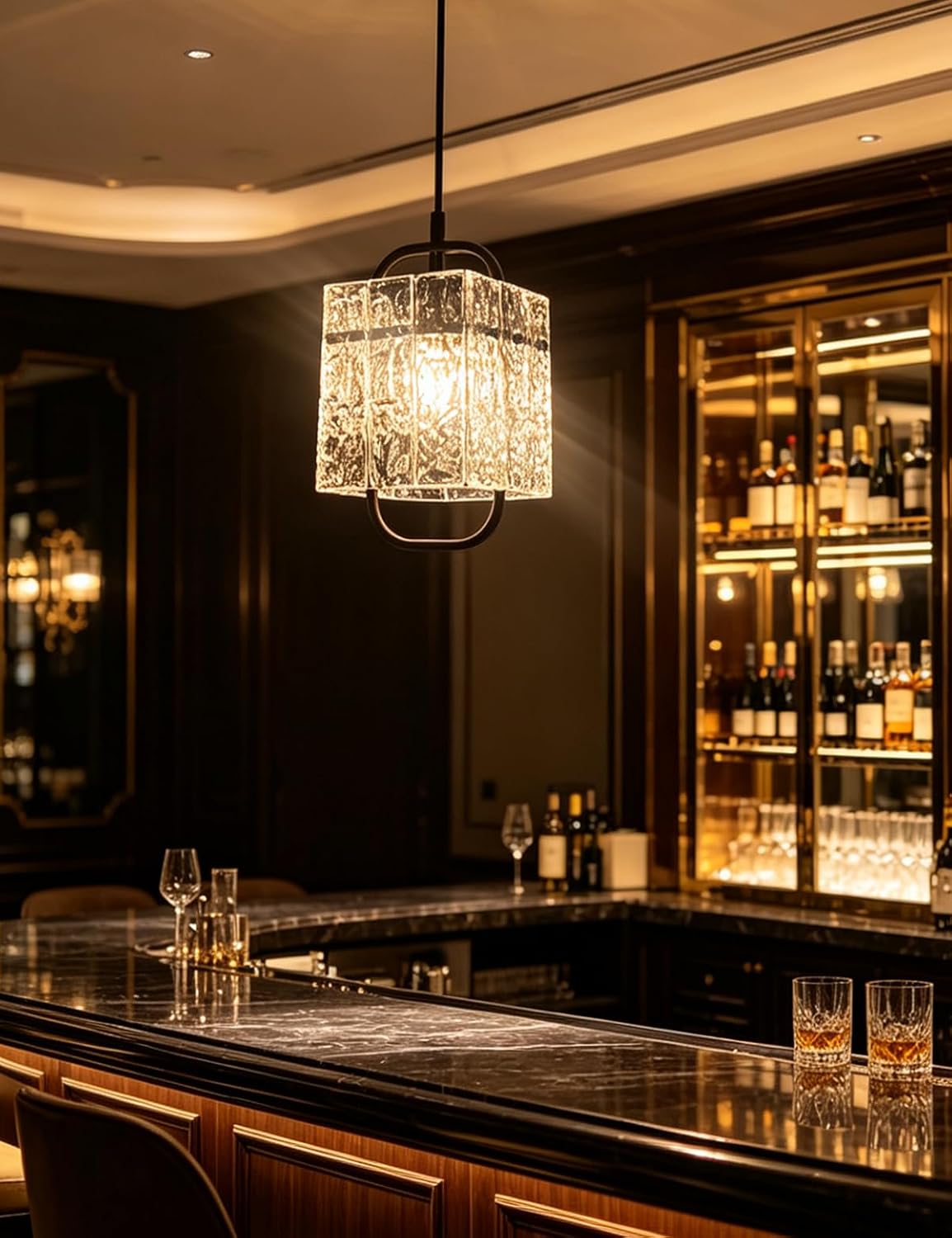 Black Crystal Pendant Light,Luxury Water Ripple Glass Chandelier,E26Bulb | 3.28 FT Modern Adjustable Hanging Light Fixture,Home Decor Lamp for Kitchen Island,Dining Room,Bedroom,Hallway,Bar