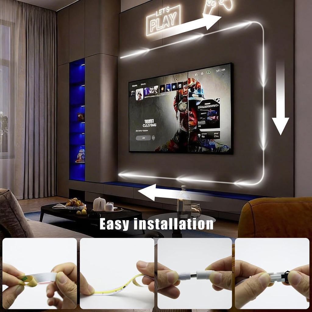 2 Motion Sensor Indoor COB LED Stair Light Strip with Timer & Scene Change Delay Button, Dual Sensor Handrail Stair Lights, Mini LED Controller for Hallway & Walkway (White-6500K, 32.8FT)