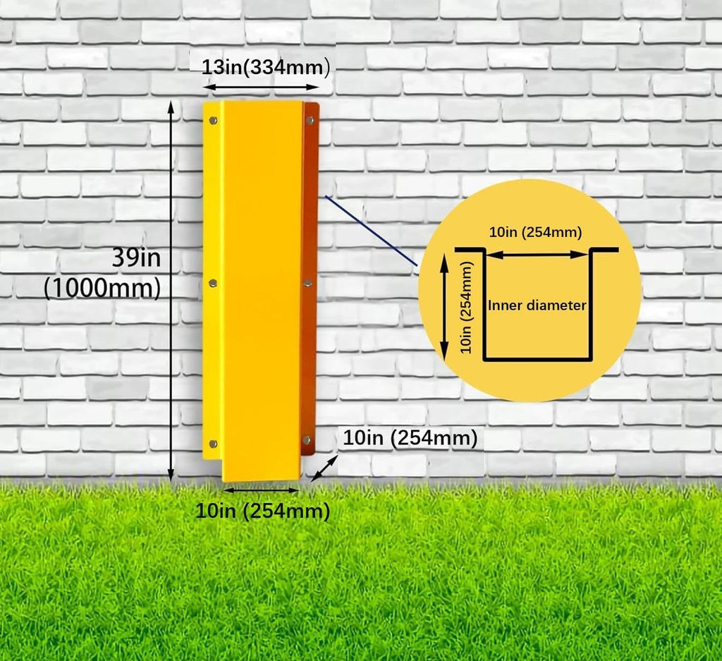 10" Yellow Galvanized Steel Pipe Guard, 39"H x 13"W x 10"D Heavy Duty Carbon Steel Wall-Mounted Pipeline Bollard Protector, Split Type for Warehouse Garage Industrial Commercial