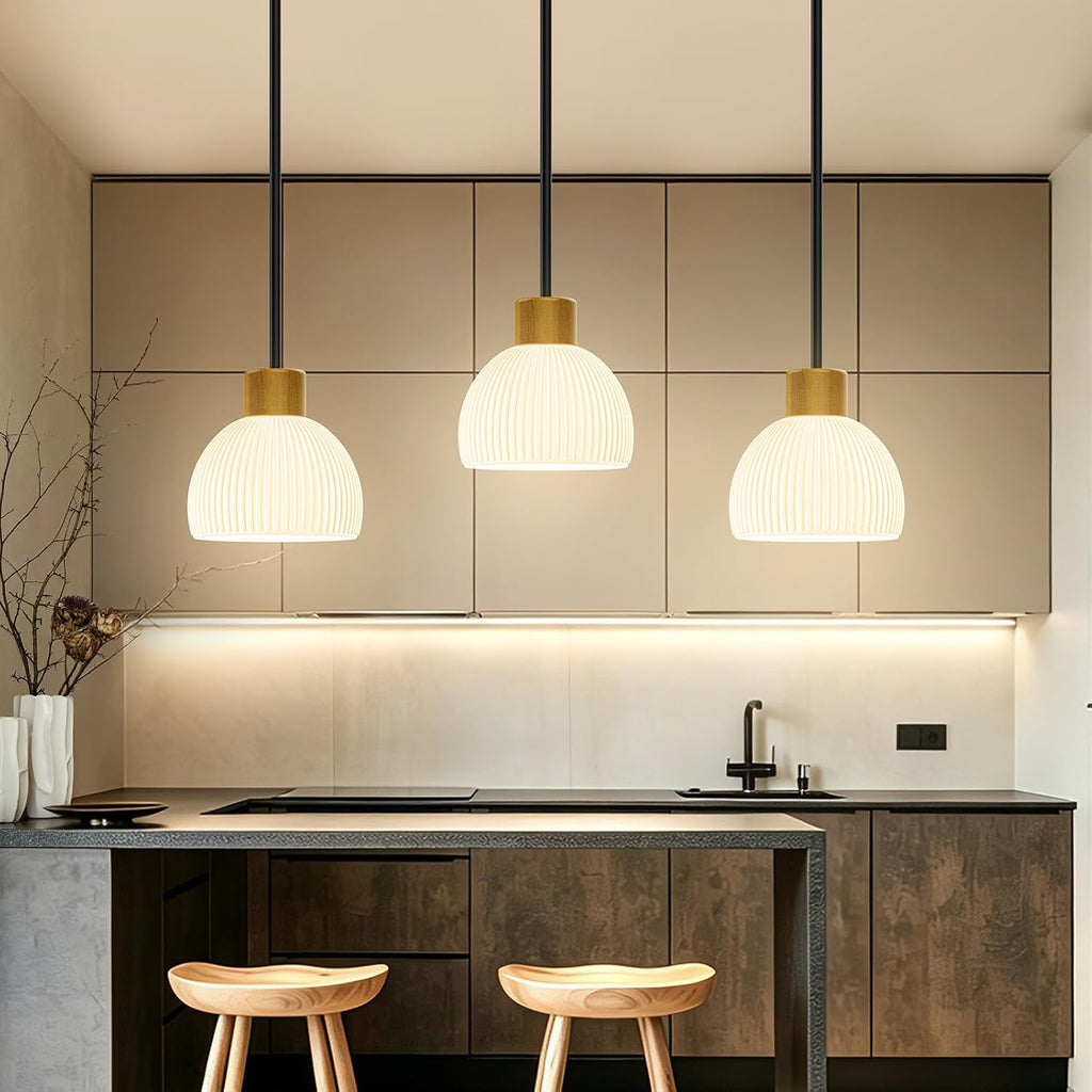 Pendant Lights Kitchen Island, Modern Gold Hanging Light Fixture with Glass Shade, Hardwired Adjustable Metal Rod for Dining Room, Entryway (1, Black)