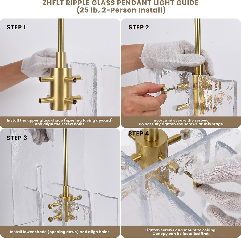 Modern Large Brass Water Ripple Glass Kitchen Pendant Light Fixtures, Gold 12 in Island Pendant Lights,Hanging Island Lights,for Bedroom, Foyer, Entryway,Dining, Bulbs Included