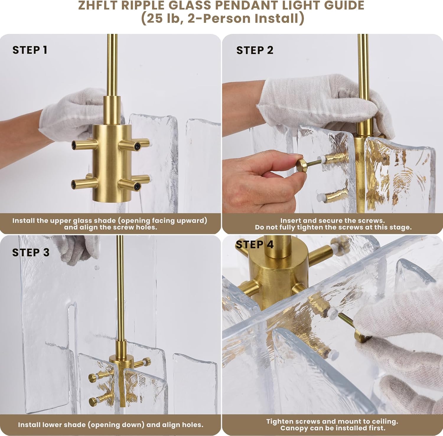 Modern Large Brass Water Ripple Glass Kitchen Pendant Light Fixtures, Gold 12 in Island Pendant Lights,Hanging Island Lights,for Bedroom, Foyer, Entryway,Dining, Bulbs Included