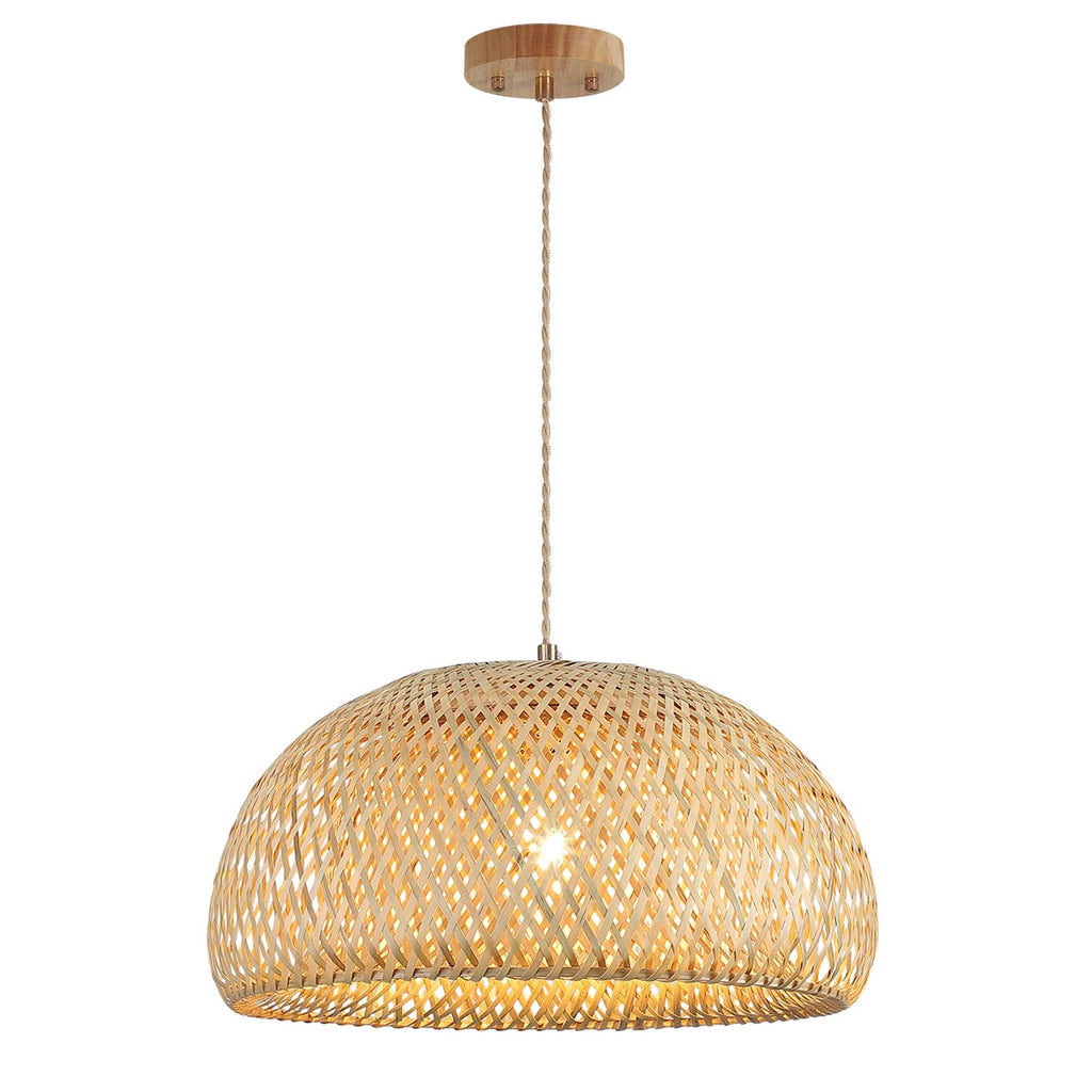Bamboo Pendant Light Fixture One-Light Adjustable Boho Basket Handmade Woven Small Pendant Lighting for Kitchen Island Sink Bar Hallway Farmhouse