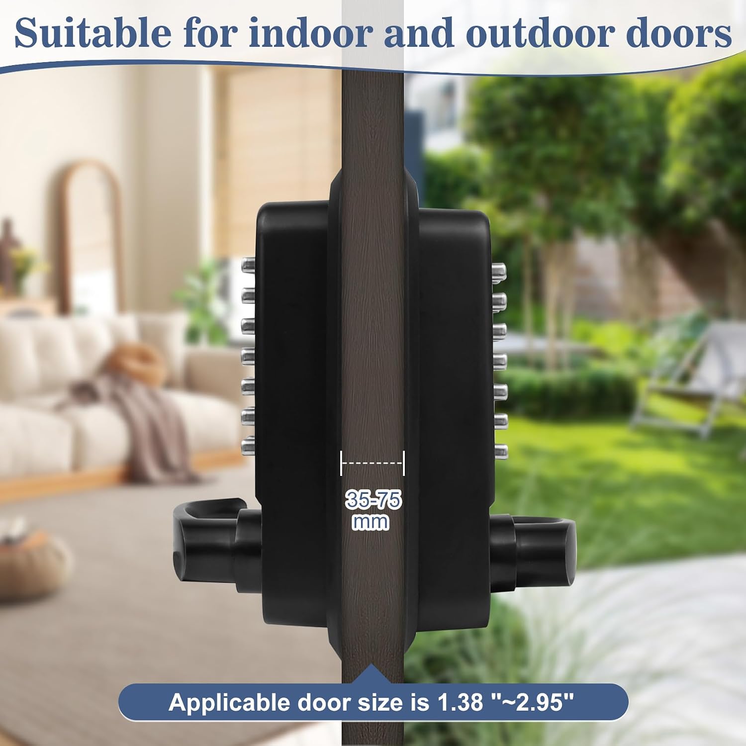 New Upgrade Double Sided Keyless Door Lock with Handle,Stainless Steel Waterproof Double Sided Keyless Door Lock (Black,with Large Cushion)