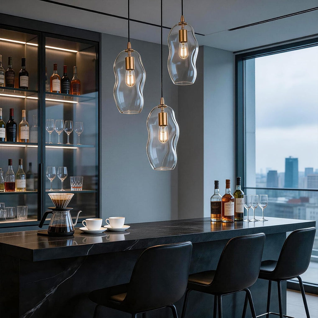 Pendant Light Fixtures 12.5'' Height Adjustable Modern Kitchen Island Lighting Glass Organic Ceiling Hanging Light Fixtures for Bar, Counter, Patio, over Sink, Dining Room, Table - Transparent