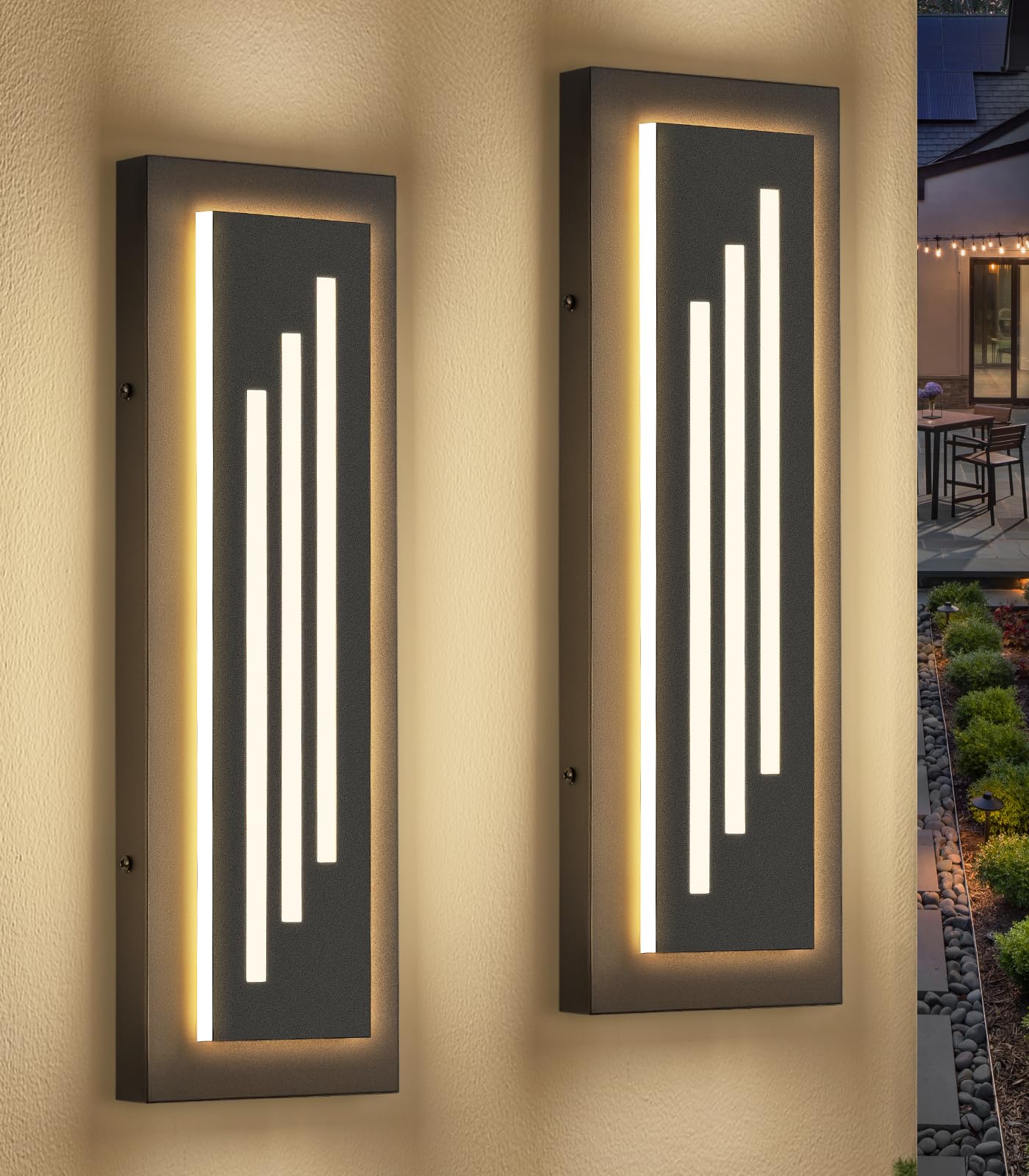 15.7'' Dusk to Dawn Outdoor Lights Modern LED Exterior Wall Lights, Black | 3000K, Built-in LED Front Porch Light Fixtures, IP65 Waterproof Hardwired Wall Sconce Outside Lighting for House Patio,1 Pack