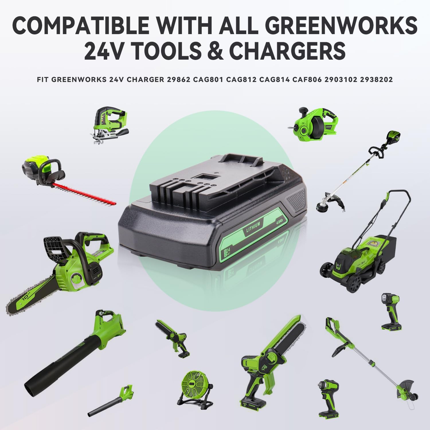 2 Packs 4.0Ah USB Battery Replacement for Greenworks 24V Cordless Power Tools 20352 22232 2508302 24352 MO24B410 HT24B210 MO48L4211 MO48B2210 MO48L4210-D ST48B2210 CS48L4410 BL48B2510 48HT24 HT24B21