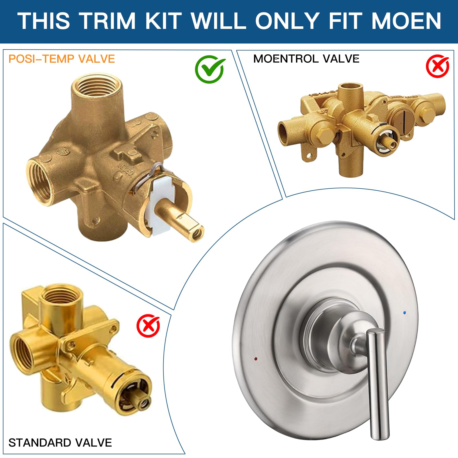 Shower Handle Trim Kit Compatible With Moen T2191, Brushed Gold (Trim Only) | Posi Temp Shower Trim Kit, Repair Wobbly Handle or Bathroom Renovation, Fit for 2510/2520/2570/2590 Valves Series