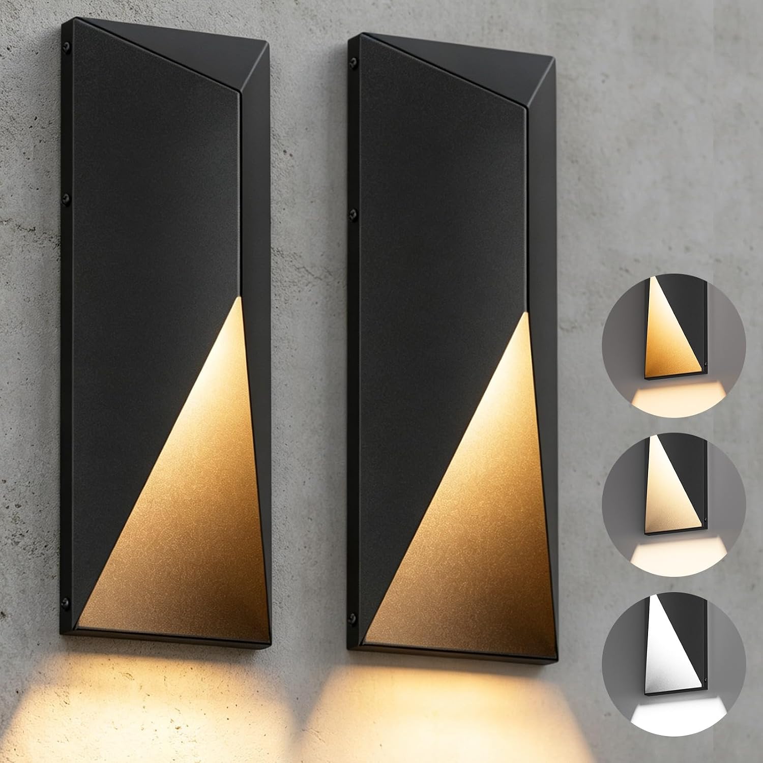 Aipsun 3CCT Black LED Outdoor Wall Light 2 Packs, IP65 Waterproof Exterior Modern Porch Light