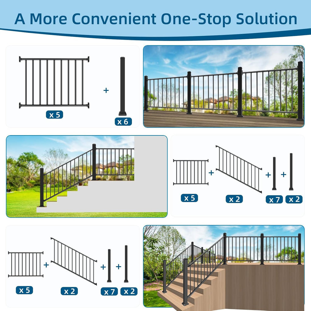 38in H x 3ft W Aluminum Deck Railing with a Matte Black Powder-Coated Finish, Suitable for Outdoor Railing kit on porches and patios,1 Panel
