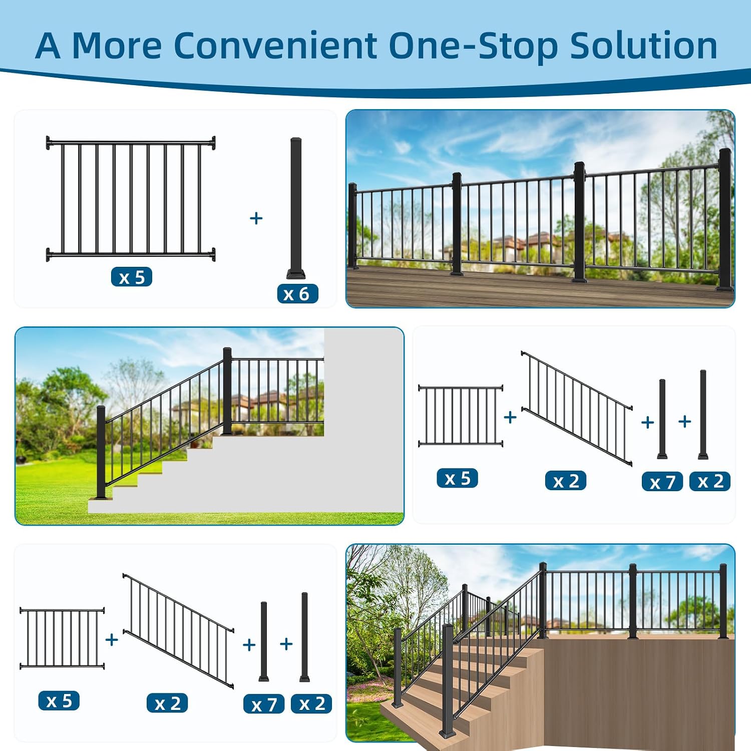 38in H x 3ft W Aluminum Deck Railing with a Matte Black Powder-Coated Finish, Suitable for Outdoor Railing kit on porches and patios,1 Panel