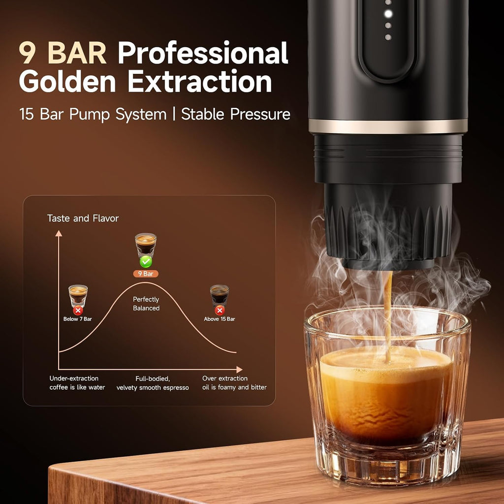 Portable Espresso Machine, 2-in-1 Travel Coffee Maker | 7800mAh battery, hot/cold brew with fast self-heat, for camping RV hiking office, compatible with ground coffee & NS capsules