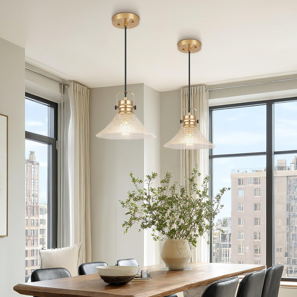 Glass Pendant Lights Kitchen Island 2 Pack Pendant Light Fixtures with Wave Glass Modern Adjustable Hanging Light for Kitchen Sink Dining Room Bedroom