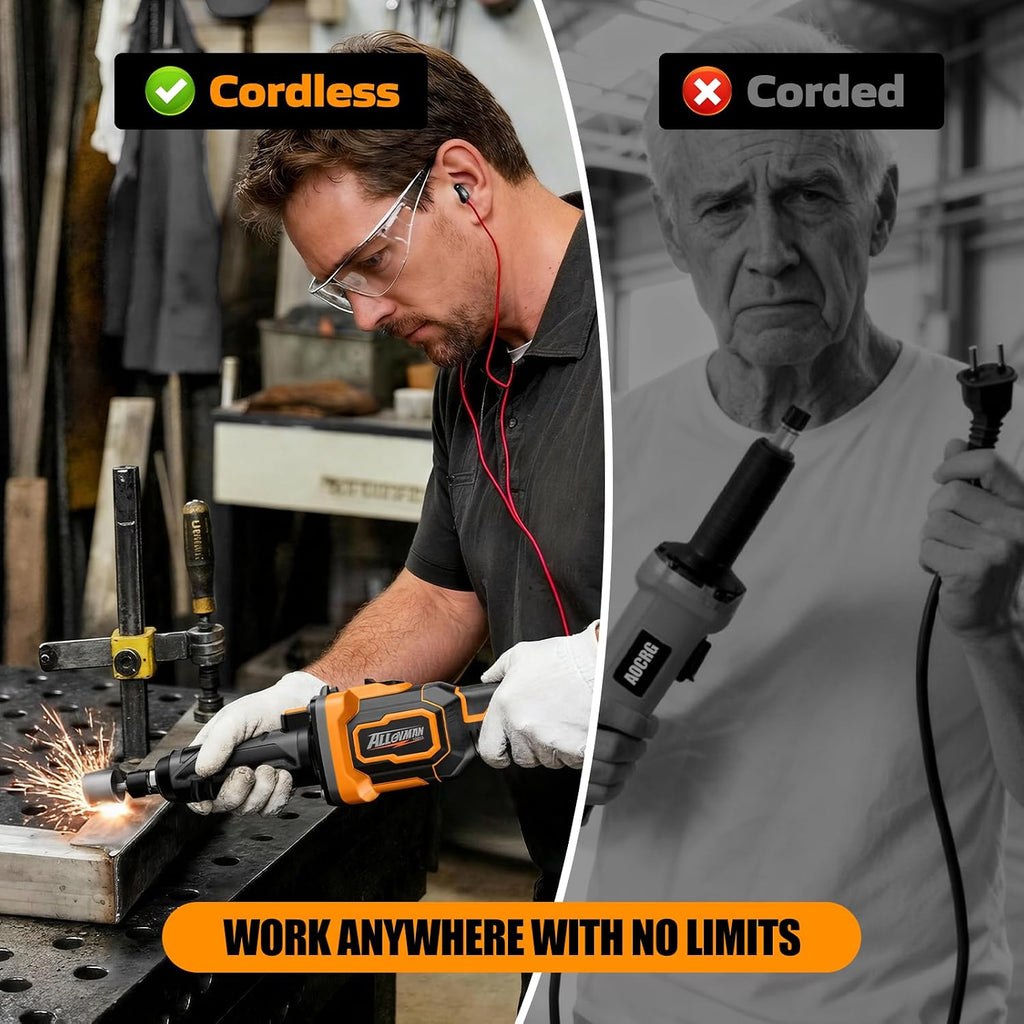 Alloyman 20V Cordless Die Grinder, 3-Speed 13000/19000/25000RPM Brushless Motor, 1/4" Collet, 2x4.0Ah Lithium Batteries & Fast Charger, for Metal/Wood/Plastic Grinding, Cutting, Polishing, Sanding