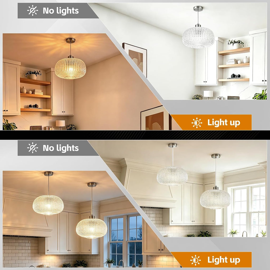 Glass Pendant Lights Kitchen Island 10" Glass Pendant Light 1 Pack | Clear Hammered Glass Shade,Brushed Nickel Metal, Adjustable Height,Island Light for Dining Room Bedroom Entryway