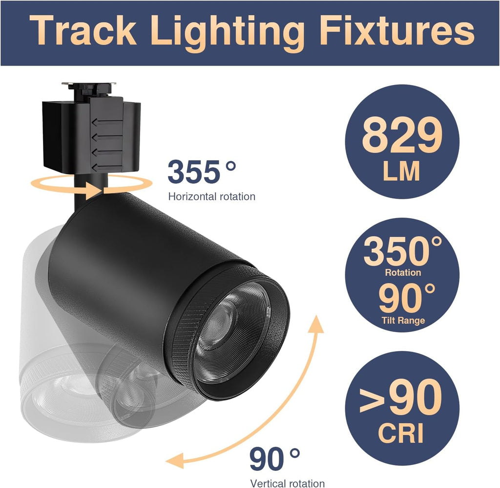 10W LED Black Track Lighting Heads,J Type Track Lighting Rail Ceiling Spotlight for Accent Task Wall Art Exhibition Lighting, and Wall Art Display Illumination 3000K-5700K, CRI90+ (6-Pack