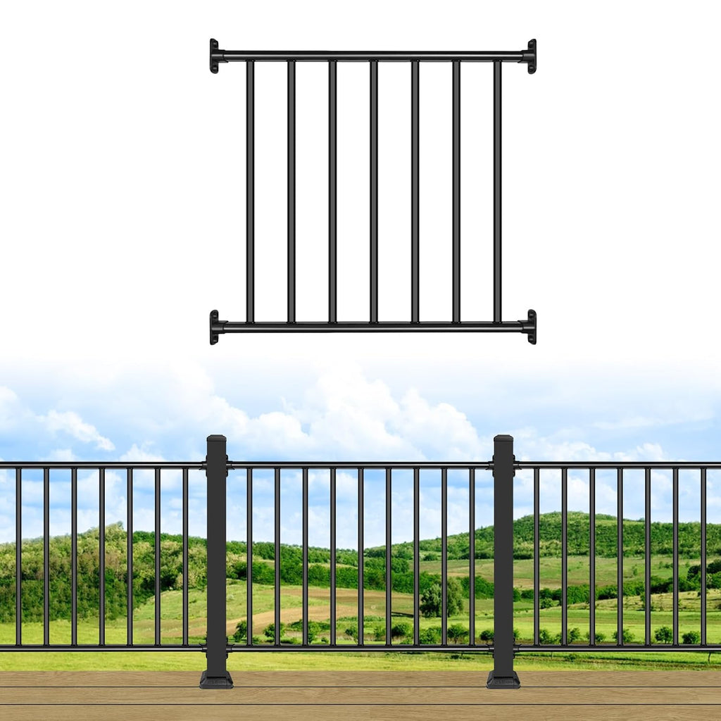 38in H x 3ft W Aluminum Deck Railing with a Matte Black Powder-Coated Finish, Suitable for Outdoor Railing kit on porches and patios,1 Panel