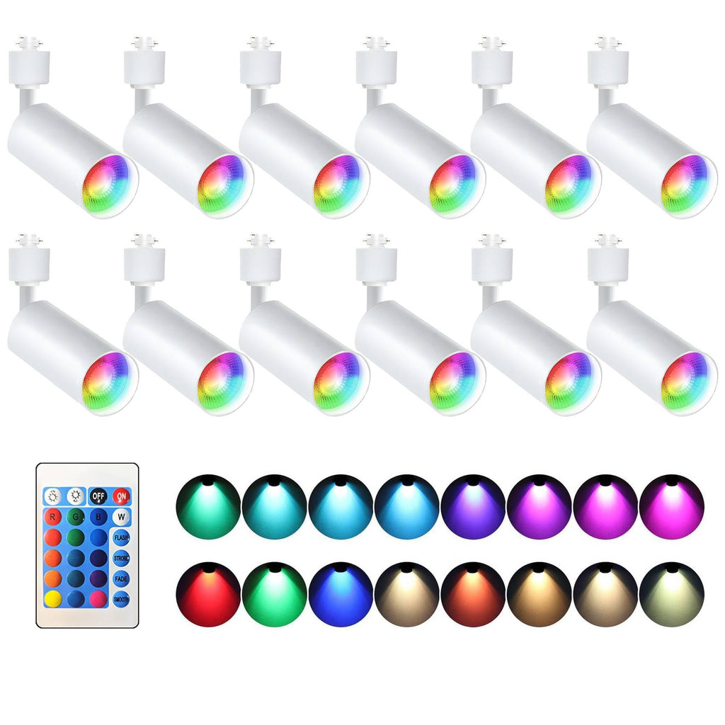 GU10 RGB Track Lighting Heads, White 2-Pack Color Changing Spotlight Bulbs, 10W Accent Ceiling Lights with IR Remote for Kitchen, Gallery, Bar and Home Ambiance (Track Not Included)