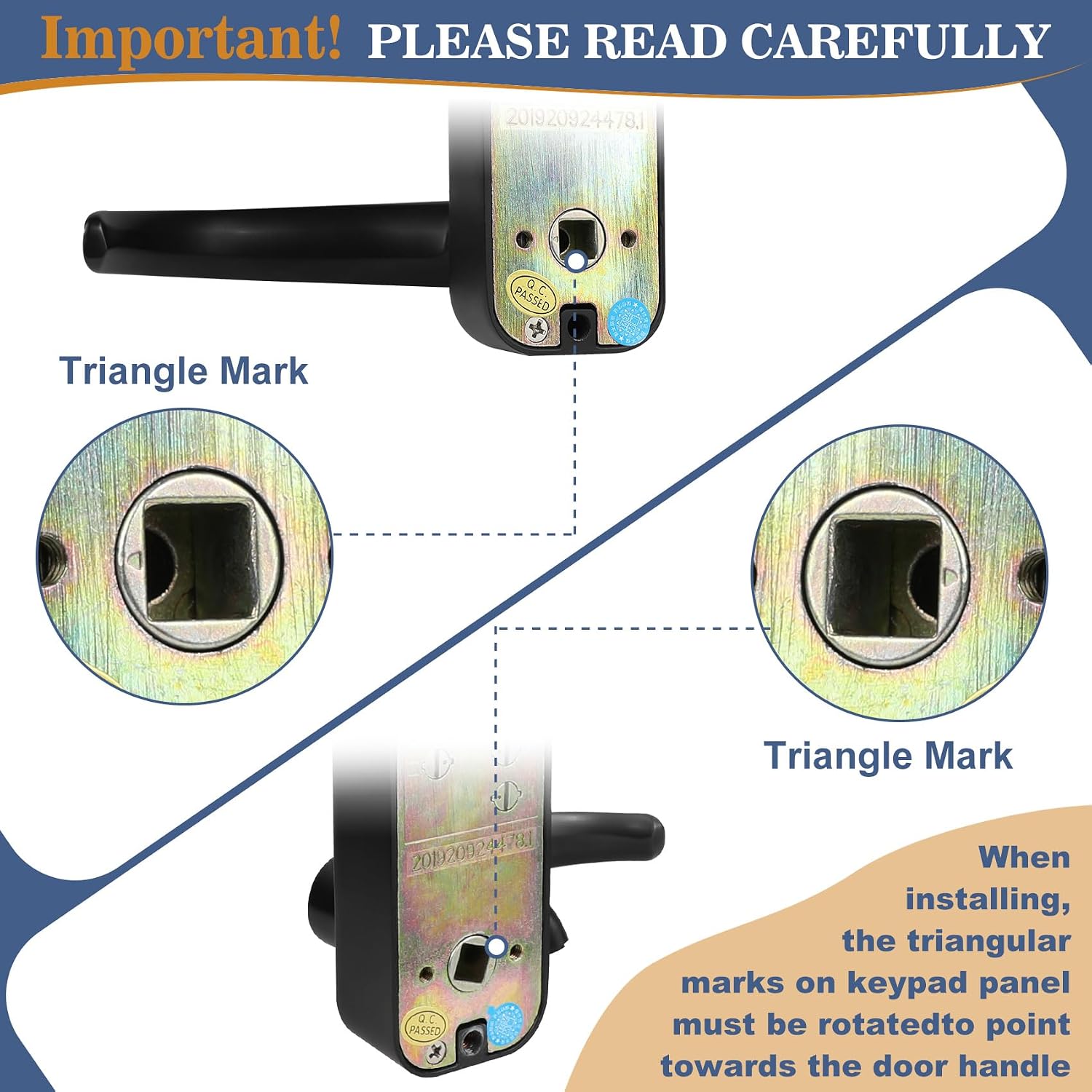 New Upgrade Double Sided Keyless Door Lock with Handle,Stainless Steel Waterproof Double Sided Keyless Door Lock (Black,with Large Cushion)
