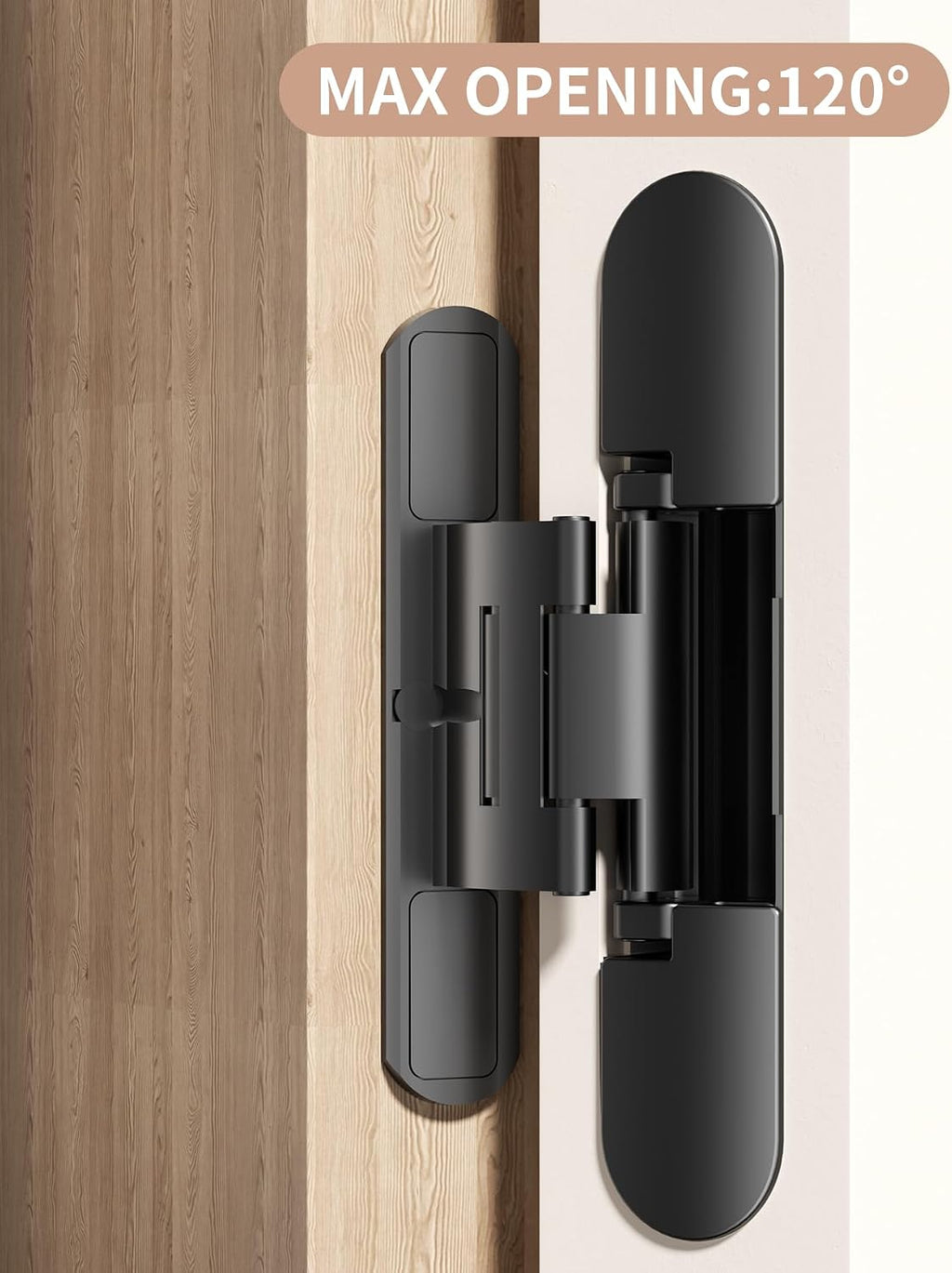 6 Inch Hidden Door Hinge Heavy Duty 3 Way Adjustable Invisible Hinges | 2pack Black 120 Degree Swing Zinc Alloy Silent Butt Concealed Hinge for Secret Room Bookcase Bookshelf Wood Door