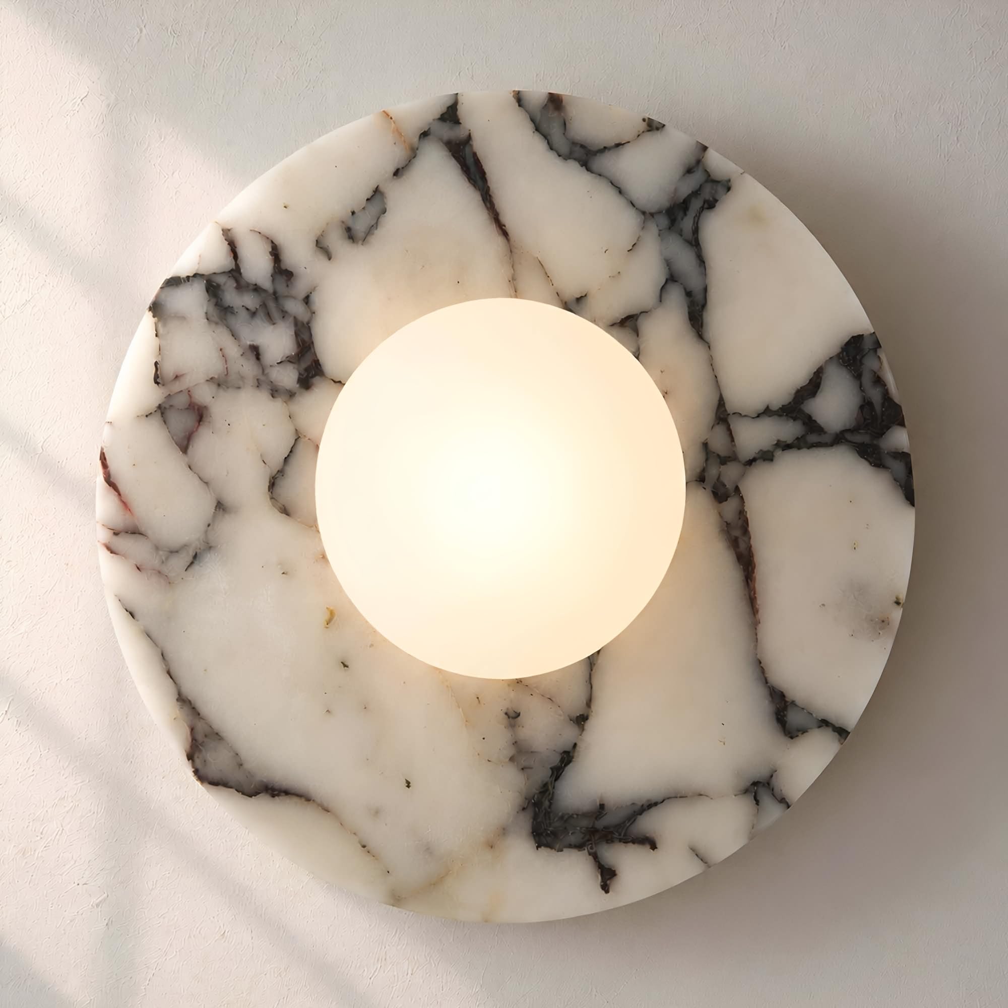Natural Alabaster Wall Sconce Round Marble Sconce Bathroom Vanity Light | Modern Marble Stone Wall Mount Lamp with Glass Globe Hardwired Wall Light for Living Room Dining Room Stair Bedroom Hallway