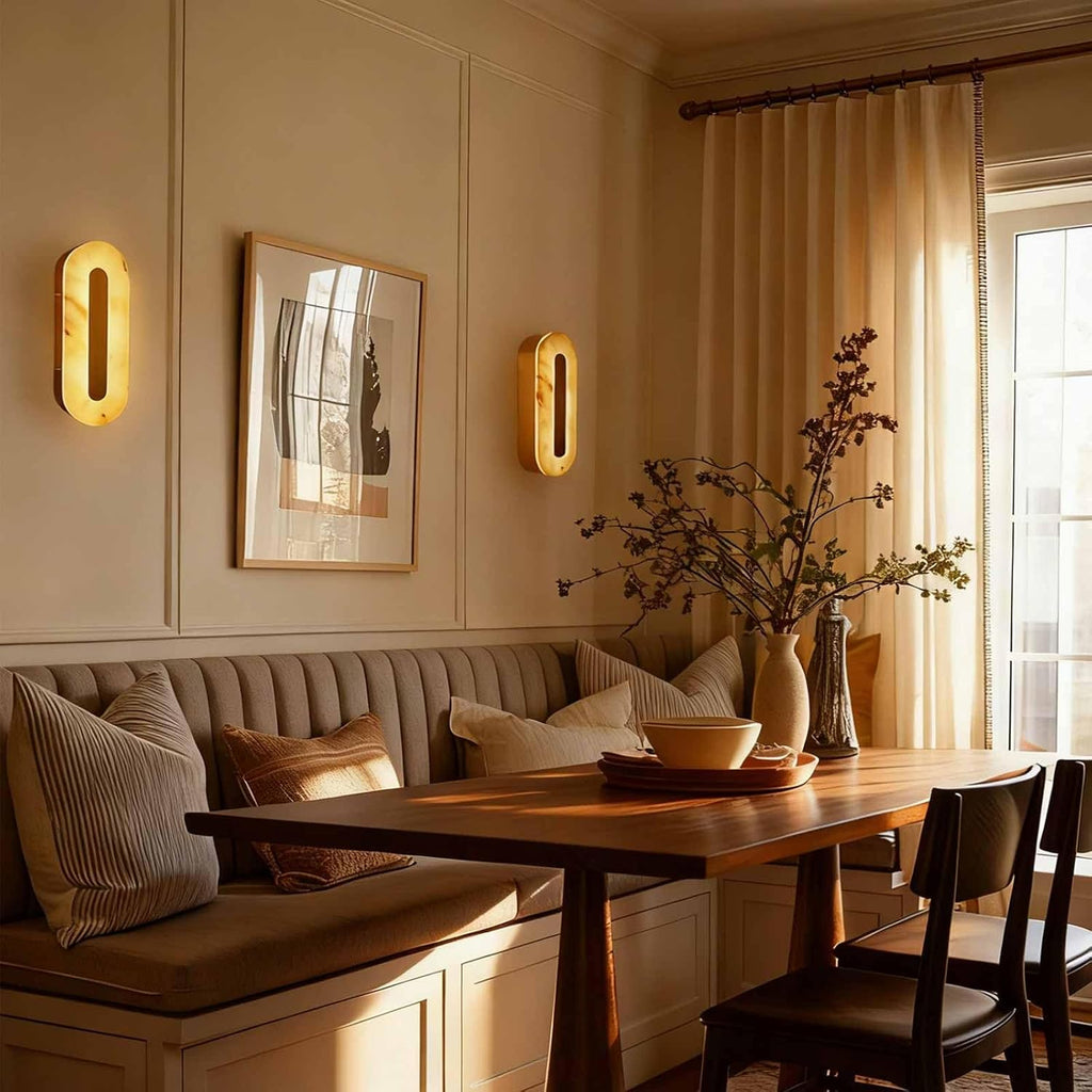 Alabaster Wall Sconces Oval Marble Wall Sconce with Gold Base | Stone Bathroom Vanity Light Fixtures LED Alabaster Lights Hardwired For Living Room Showroom Staircase Bedroom