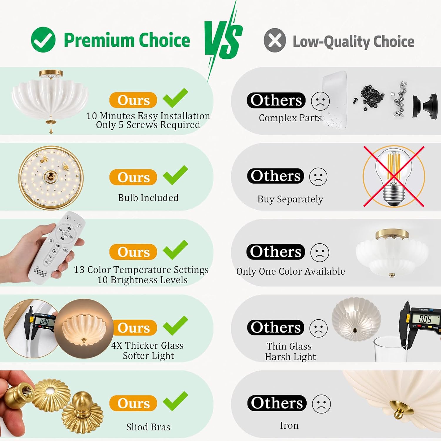 Gold Flush Mount Ceiling Light - 16″ Dimmable LED Milk Glass Light Fixture | Handcrafted Opal Glass and Solid Brass Light with Remote Control - A Luxury Choice for Bedroom Hallway Schoolhouse and Foyer