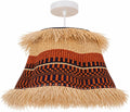 Boho Woven Pendant Light Shade Replacement - 15in Basket Ceiling Lampshade | Handmade Elephant Grass Shade Only with Raffia Fringe