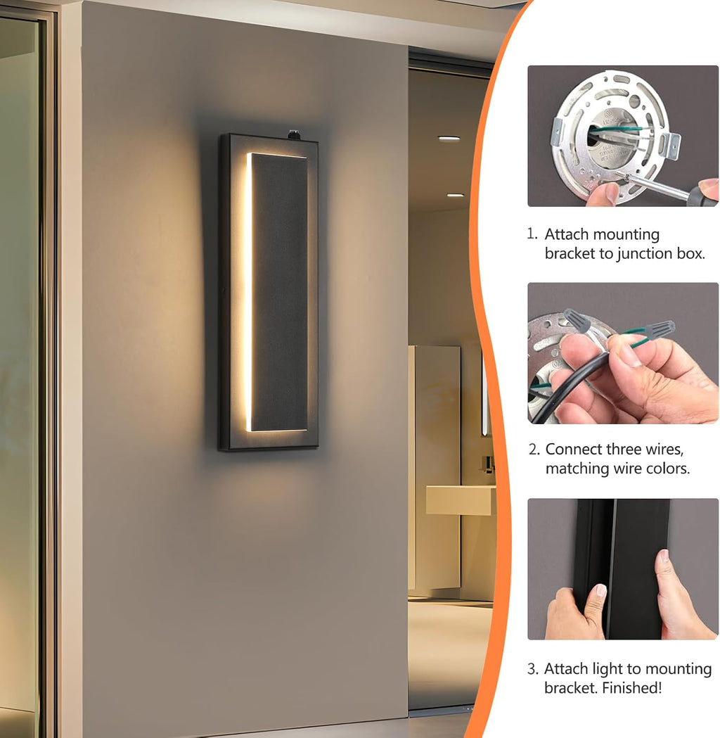 15.7'' Dusk to Dawn Outdoor Lights Modern LED Exterior Wall Lights, Black | 3000K, Built-in LED Front Porch Light Fixtures, IP65 Waterproof Hardwired Wall Sconce Outside Lighting for House Patio,1 Pack