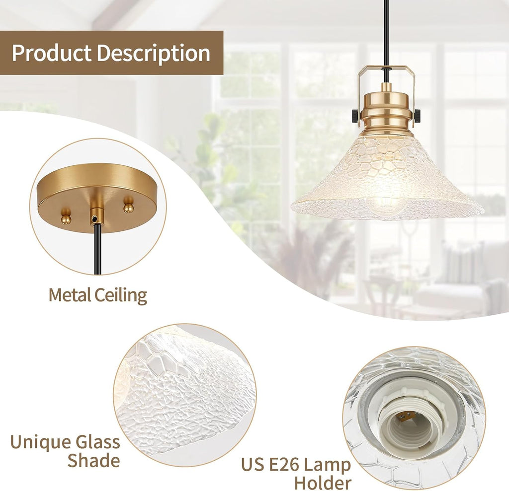 Glass Pendant Lights Kitchen Island 2 Pack Pendant Light Fixtures with Wave Glass Modern Adjustable Hanging Light for Kitchen Sink Dining Room Bedroom