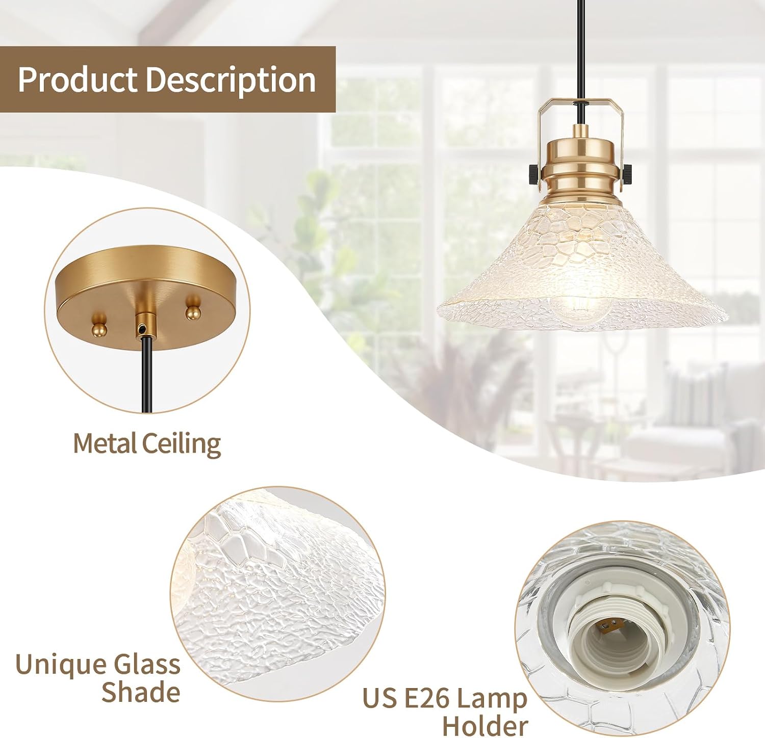 Glass Pendant Lights Kitchen Island 2 Pack Pendant Light Fixtures with Wave Glass Modern Adjustable Hanging Light for Kitchen Sink Dining Room Bedroom
