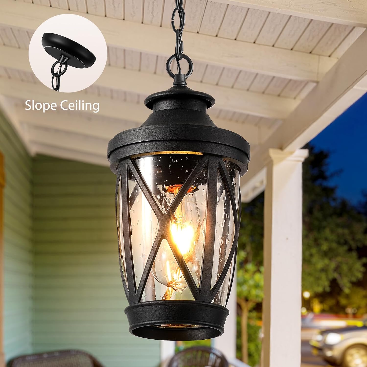VIANIS Outdoor Hanging Lights, Black Outside Pendant Light with Adjustable Chain, Anti-rust Front Porch Ceiling Light, Waterproof Hanging Light Fixtures, Outdoor Chandelier for Gazebo, Patio, Entryway