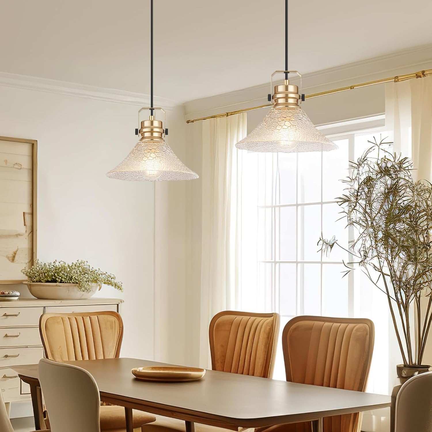Glass Pendant Lights Kitchen Island 2 Pack Pendant Light Fixtures with Wave Glass Modern Adjustable Hanging Light for Kitchen Sink Dining Room Bedroom