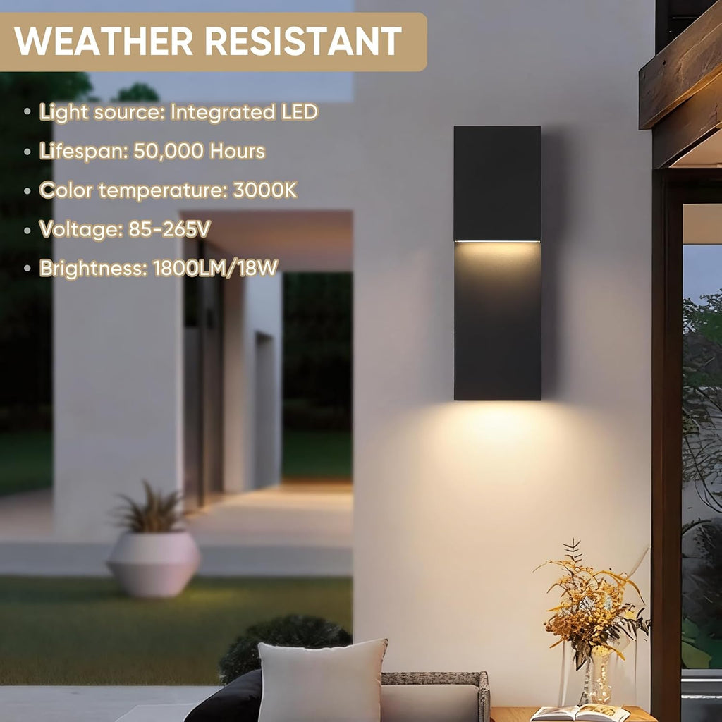Fire Wolf Modern 16" 18W LED Outdoor Wall Sconce,Dual-Source Front Porch Light,Aluminum Modern Wall Light,3000K,Damp Environments Such as Porches,Terraces,Gardens,Indoor/Outdoor
