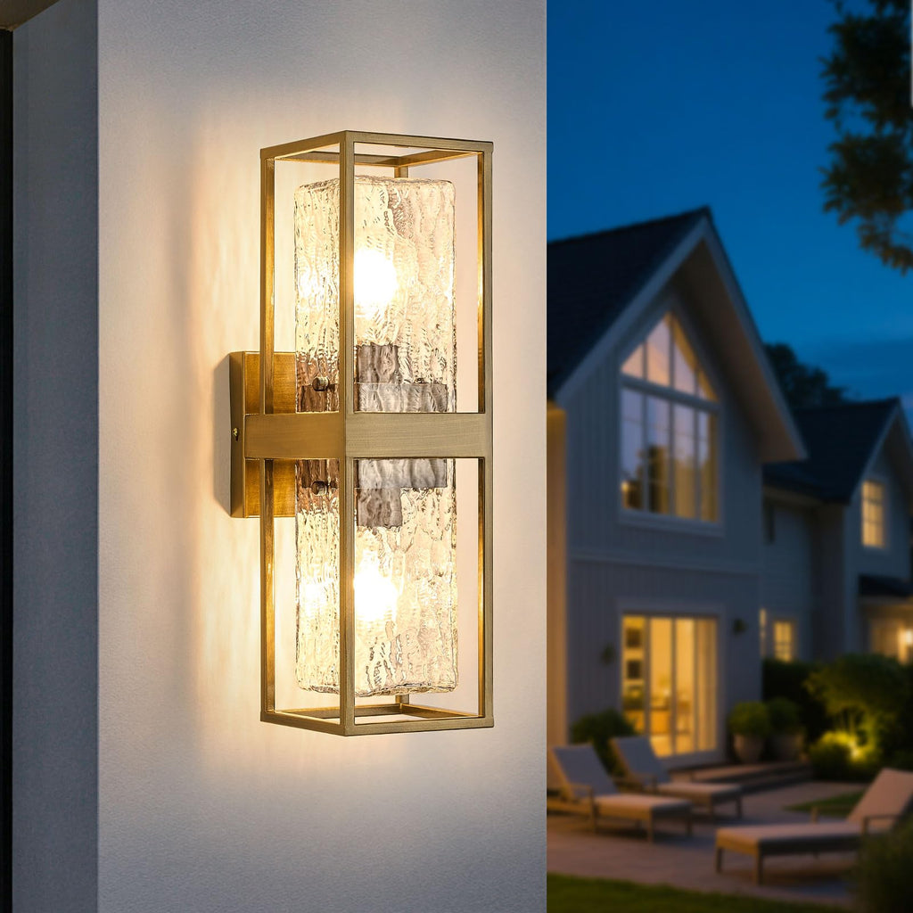 Outdoor Wall Sconce,Brown Waterproof Exterior Lighting Fixtures | H13.4in, Anti-Rust Metal,Clear Textured Glass Shade & E26 Base,Porch Wall Mount Light for Patio Front Door Garage