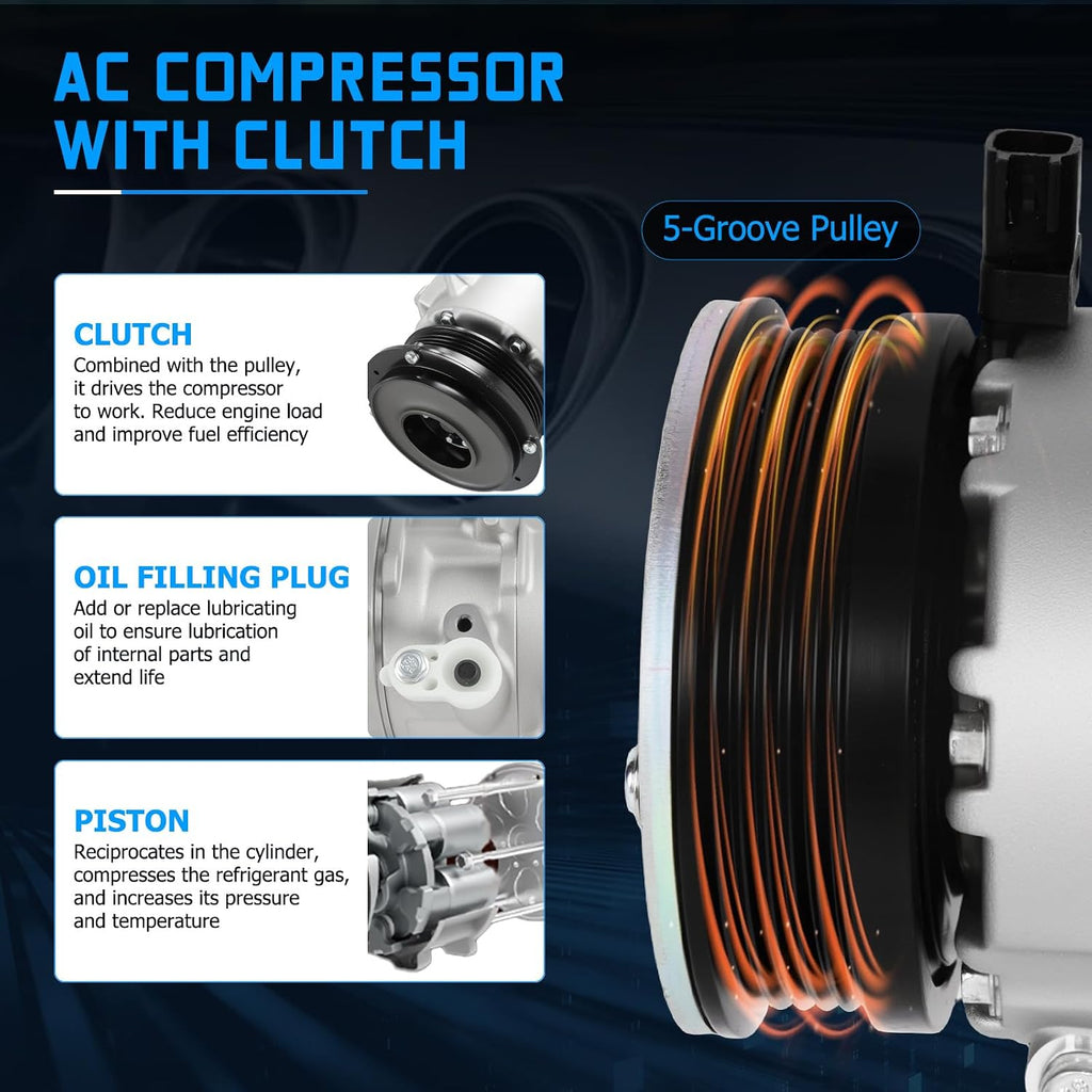 29079C Air Conditioner AC Compressor with Clutch Fits for 2013 2014 Focus 2.0L, Replace OE 1816964 BV6N19D629BC (for Turbocharged Only)