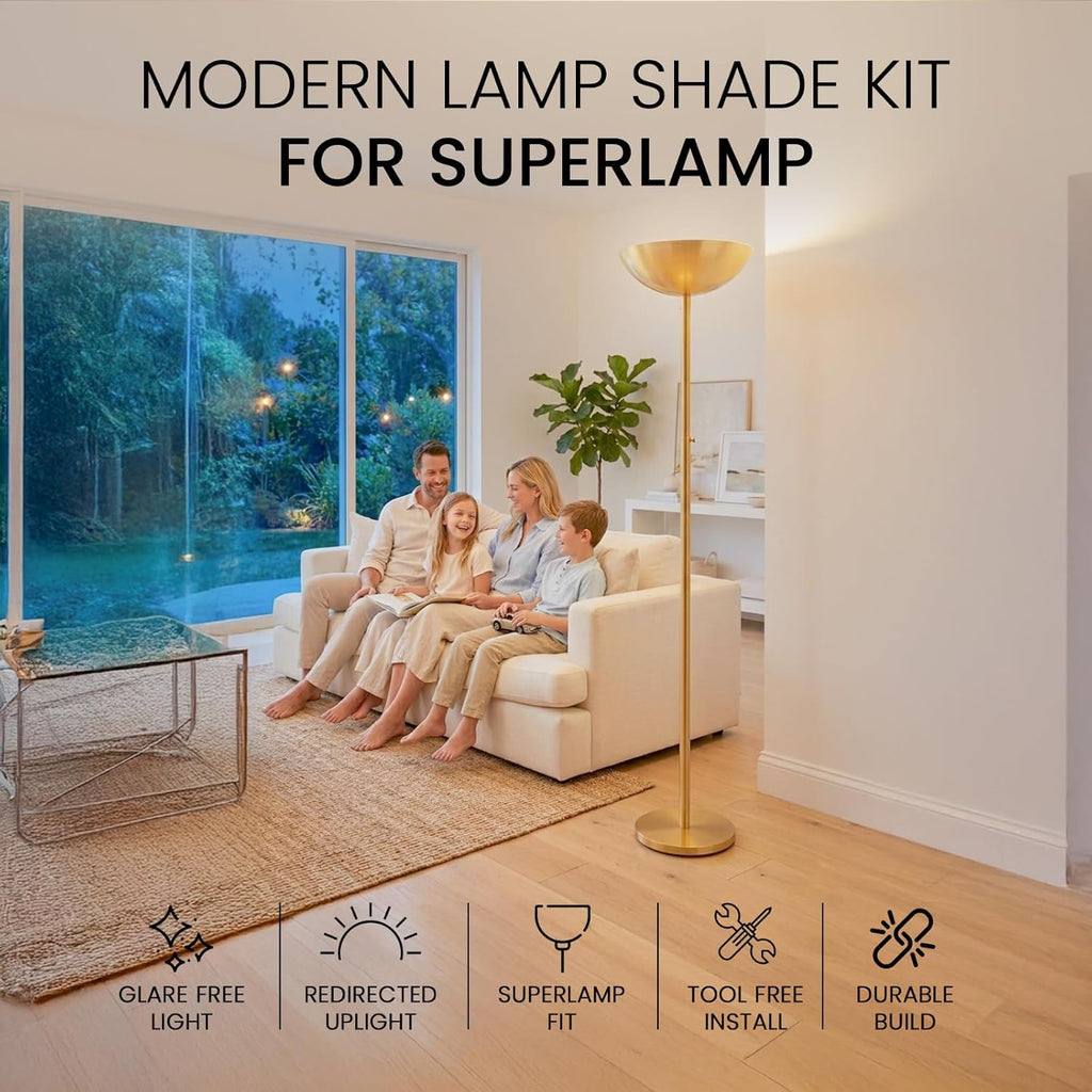Modern Lamp Shade Kit For Superlamp Models - Glare Free Uplight Cover Designed To Reduce Direct Light, Easy Install Accessory For Floor Lamps, Replacement Shade Set Single Pack (Black)