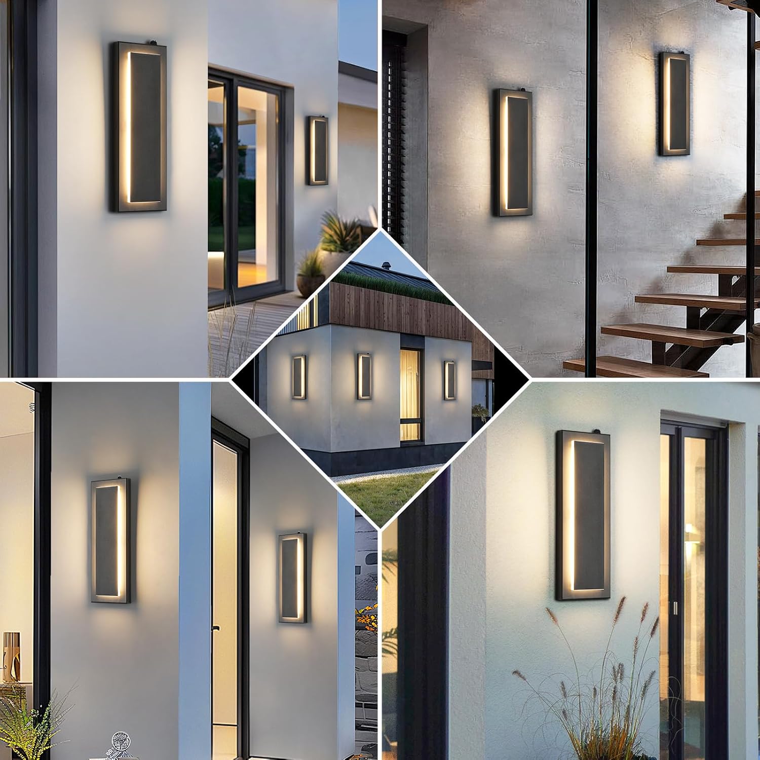 15.7'' Dusk to Dawn Outdoor Lights Modern LED Exterior Wall Lights, Black | 3000K, Built-in LED Front Porch Light Fixtures, IP65 Waterproof Hardwired Wall Sconce Outside Lighting for House Patio,1 Pack
