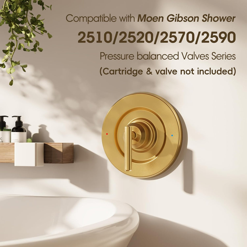 Brushed Gold Shower Trim Kit for Moen T2901 Handle | Compatible with Moen 2510/2520/2570/2590 Pressure Balanced Valve Series, Fix Wobbly Handle for Bathroom Renovation