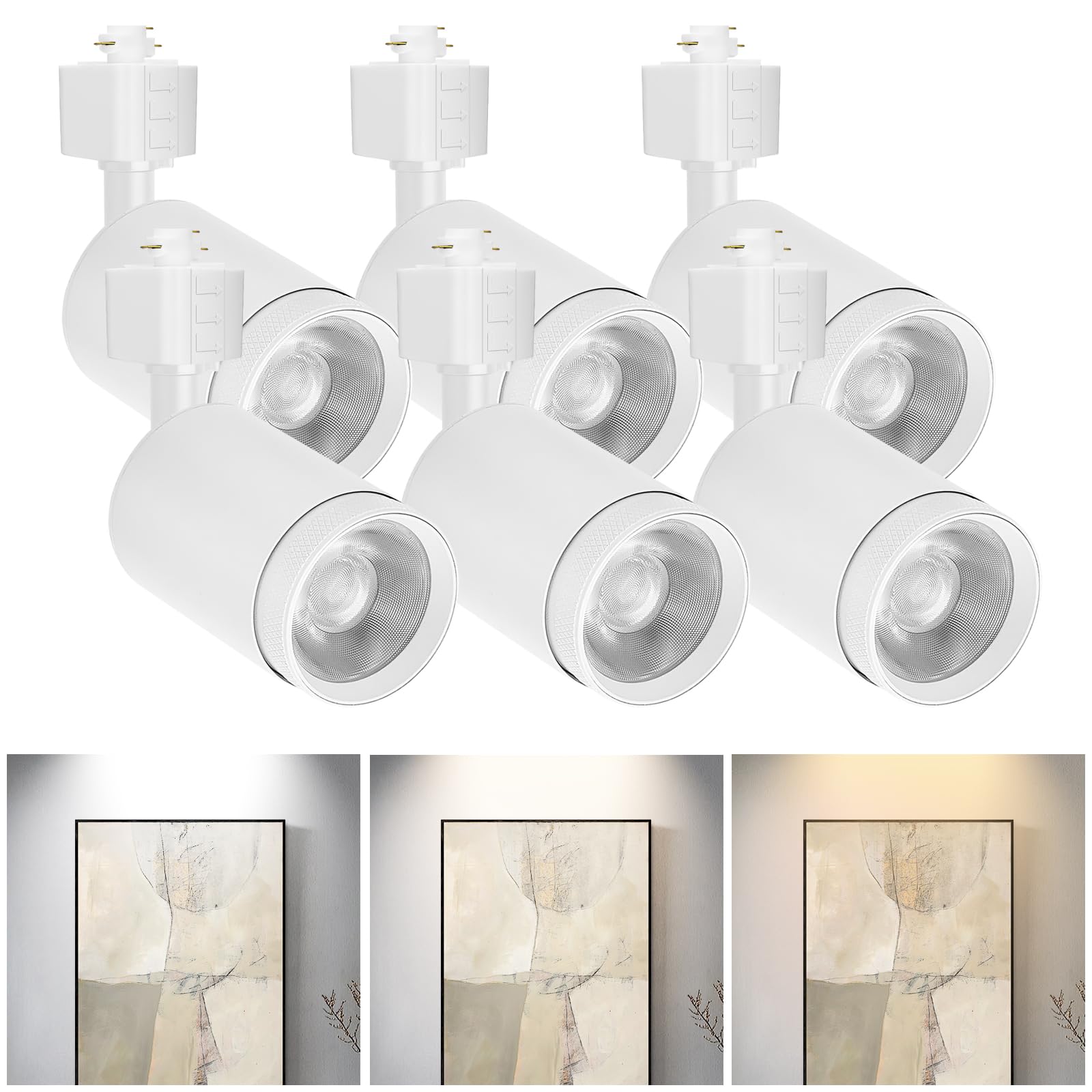 10W LED Black Track Lighting Heads,J Type Track Lighting Rail Ceiling Spotlight for Accent Task Wall Art Exhibition Lighting, and Wall Art Display Illumination 3000K-5700K, CRI90+ (6-Pack