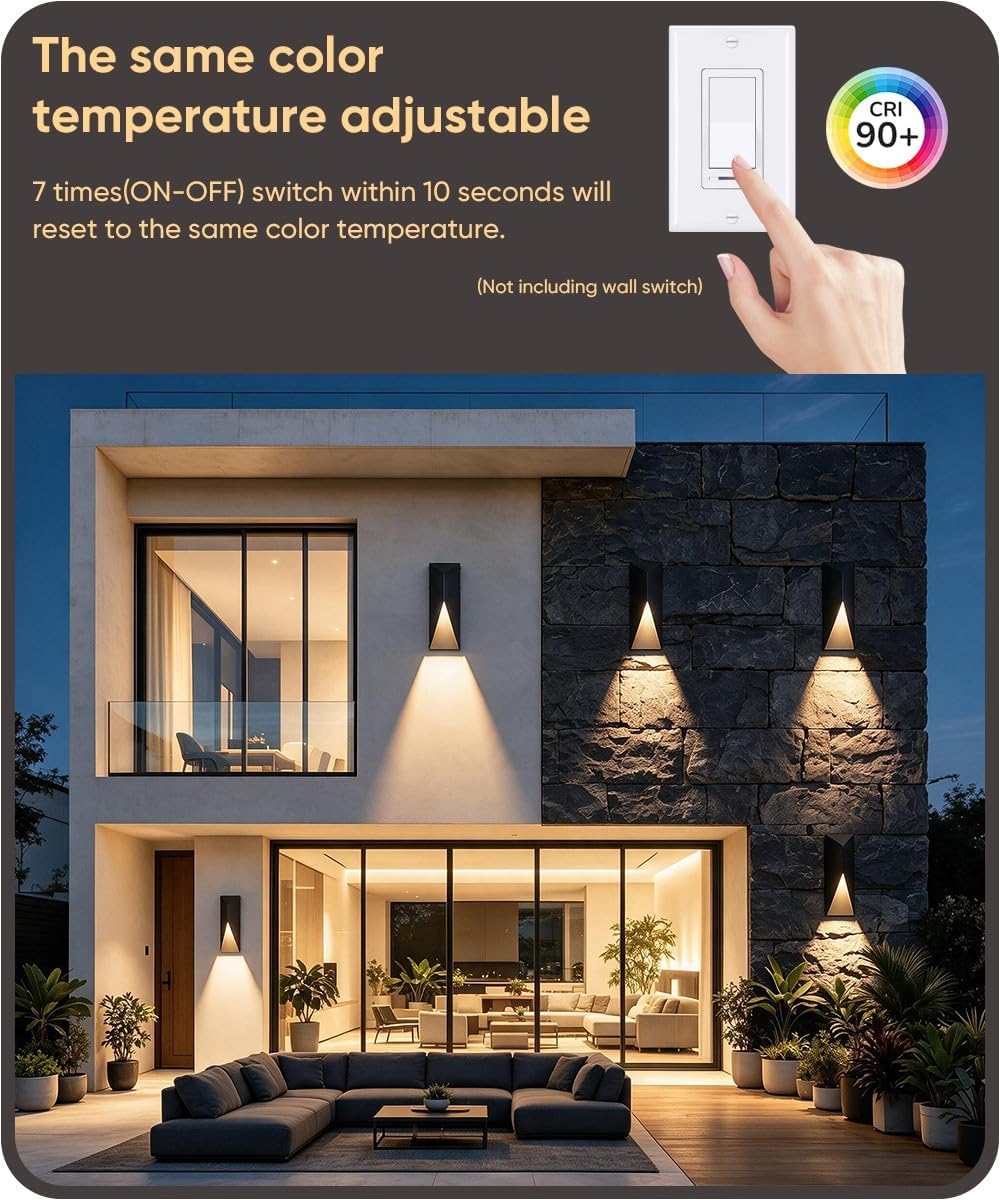 Aipsun 3CCT Black LED Outdoor Wall Light 2 Packs, IP65 Waterproof Exterior Modern Porch Light