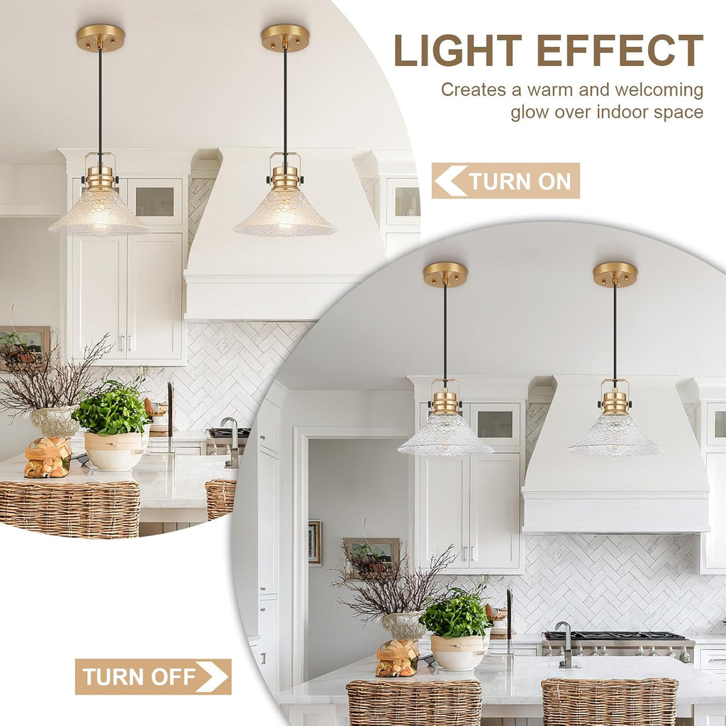 Glass Pendant Lights Kitchen Island 2 Pack Pendant Light Fixtures with Wave Glass Modern Adjustable Hanging Light for Kitchen Sink Dining Room Bedroom