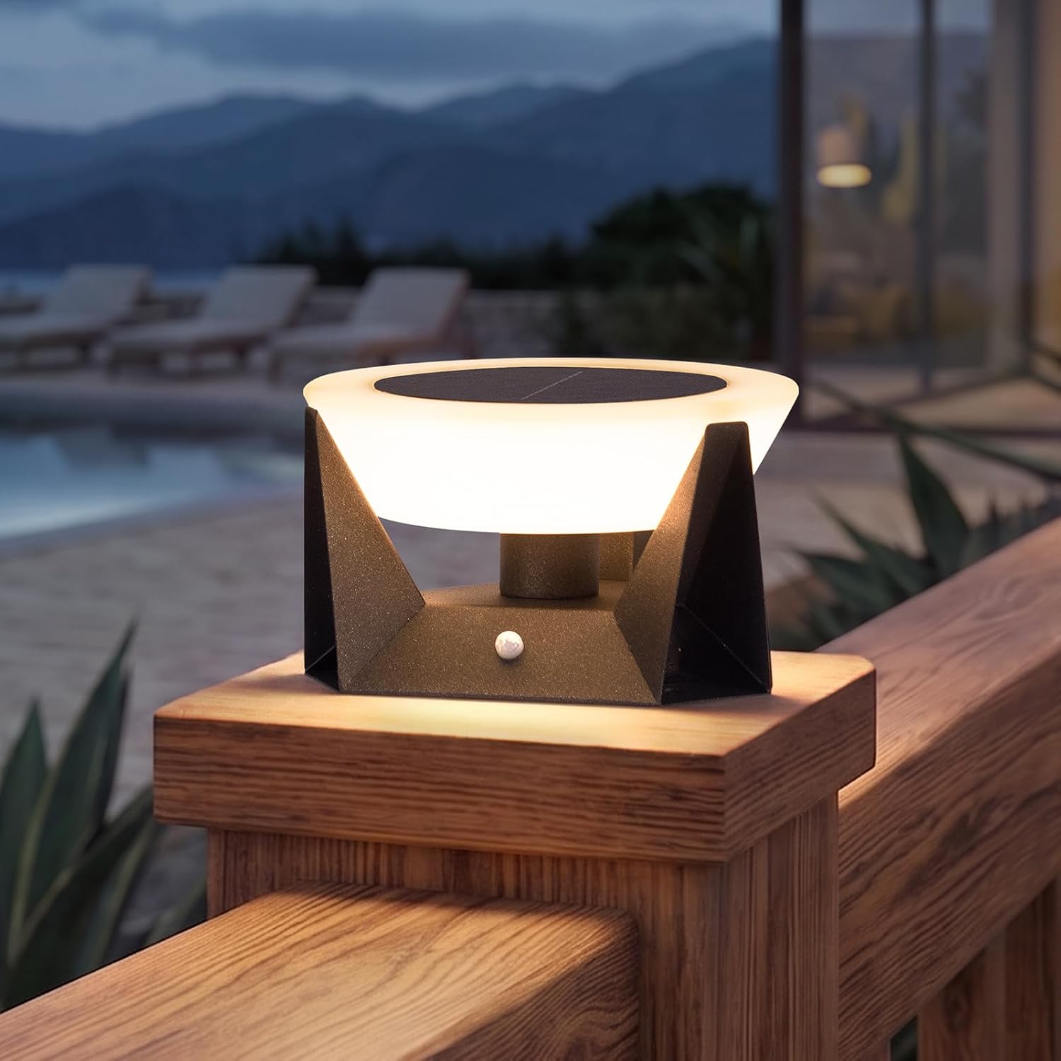 MVBT 7.1" Solar Post Cap Lights, 1 Pack Solar Post Light Outdoor Waterproof | 3000K LED Pillar Lights Outdoor, Round Modern Pillar Light, Dusk to Dawn Column Lamp for Outside Column Patio Deck Fence