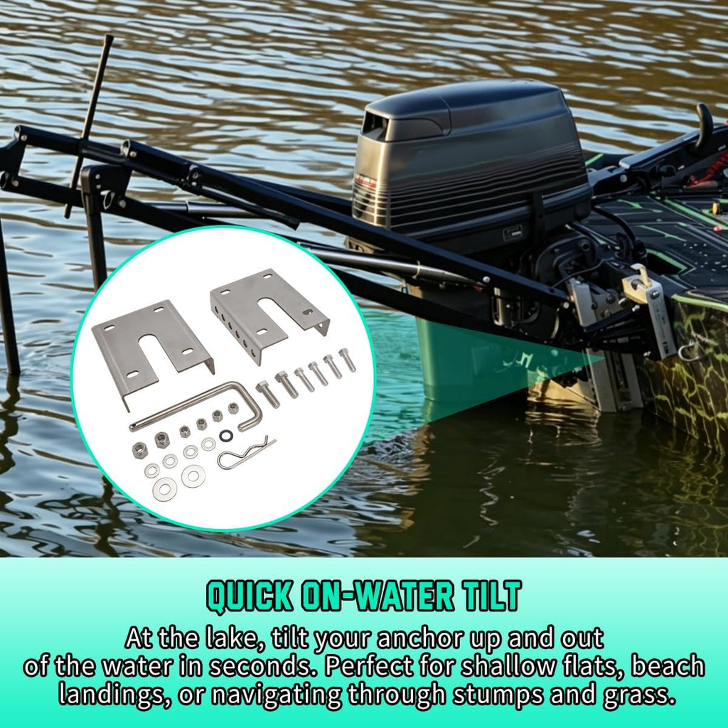Adjustable Tilt Mount for Shallow Water Anchor for Power Pole Style | Stainless Steel Swivel Bracket, Fold Down to Prevent Garage Damage